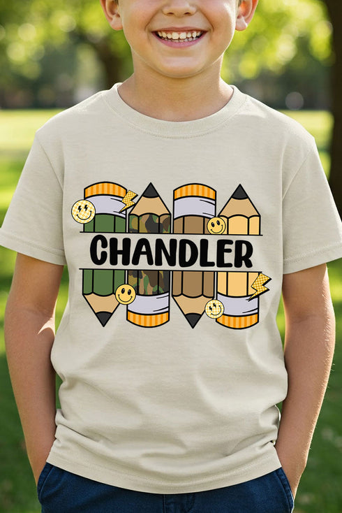 Youth Personalized Camo Pencil Pack Short Sleeve Relaxed Fit T-Shirt *Enter Kid's Name