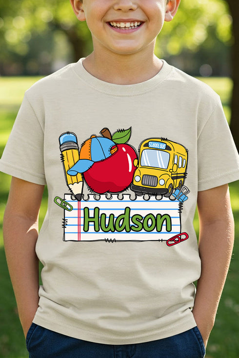 Youth Personalized Back-to-School Name Tag Boy Short Sleeve Relaxed Fit T-Shirt *Enter Kid's Name