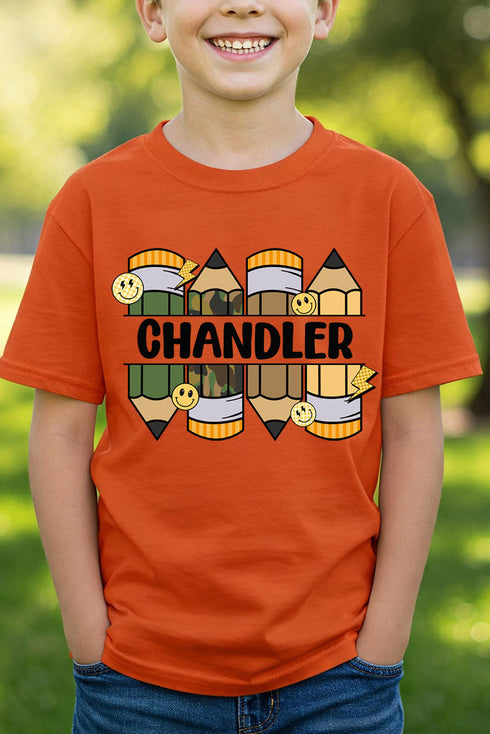 Youth Personalized Camo Pencil Pack Short Sleeve Relaxed Fit T-Shirt *Enter Kid's Name