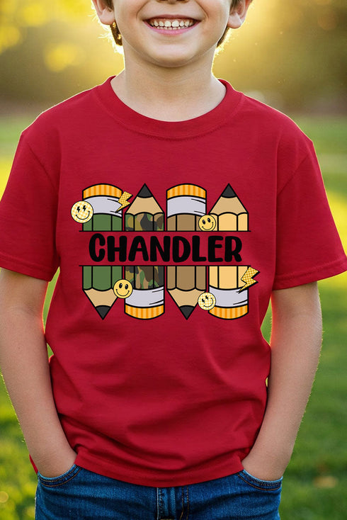 Youth Personalized Camo Pencil Pack Short Sleeve Relaxed Fit T-Shirt *Enter Kid's Name