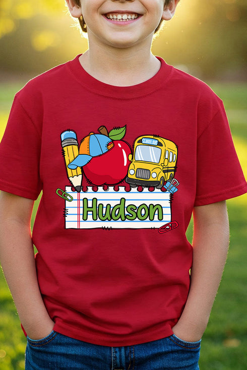 Youth Personalized Back-to-School Name Tag Boy Short Sleeve Relaxed Fit T-Shirt *Enter Kid's Name