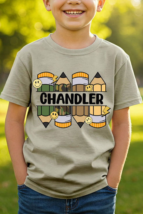 Youth Personalized Camo Pencil Pack Short Sleeve Relaxed Fit T-Shirt *Enter Kid's Name