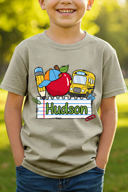 Youth Personalized Back-to-School Name Tag Boy Short Sleeve Relaxed Fit T-Shirt *Enter Kid's Name