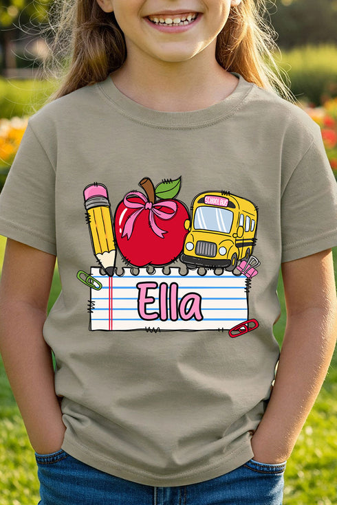 Youth Personalized Back-to-School Name Tag Girl Short Sleeve Relaxed Fit T-Shirt *Enter Kid's Name
