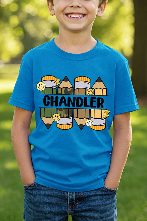 Youth Personalized Camo Pencil Pack Short Sleeve Relaxed Fit T-Shirt *Enter Kid's Name