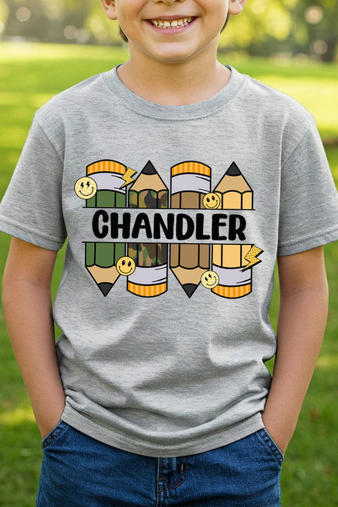 Youth Personalized Camo Pencil Pack Short Sleeve Relaxed Fit T-Shirt *Enter Kid's Name