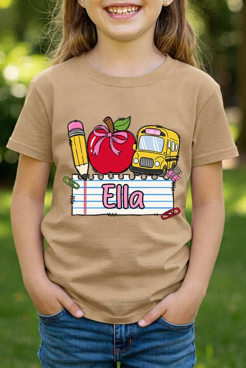 Youth Personalized Back-to-School Name Tag Girl Short Sleeve Relaxed Fit T-Shirt *Enter Kid's Name
