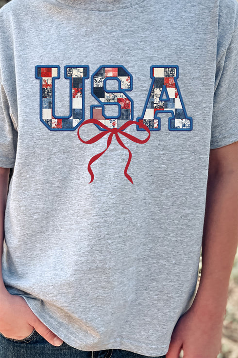 Youth Faux Patchwork USA Short Sleeve Relaxed Fit T-Shirt