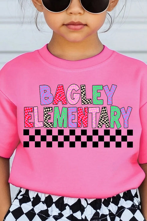 Youth Bagley Elementary Checkered School Short Sleeve Relaxed Fit T-Shirt