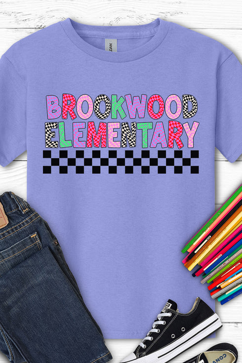 Youth Brookwood Elementary Checkered School Short Sleeve Relaxed Fit T-Shirt