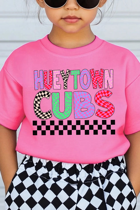 Youth Hueytown Cubs Checkered School & Mascot Short Sleeve Relaxed Fit T-Shirt