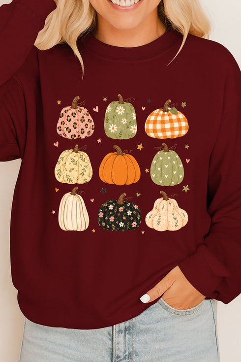 Patchwork Pumpkin Parade Heavy Cotton Long Sleeve Adult T-Shirt