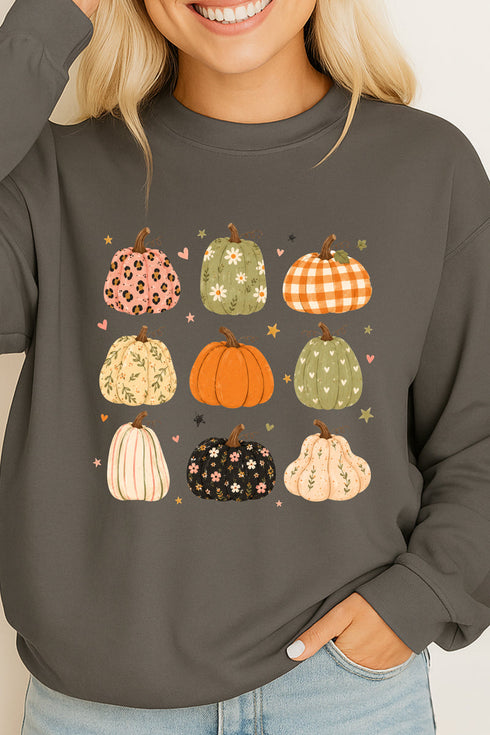 Patchwork Pumpkin Parade Heavy Cotton Long Sleeve Adult T-Shirt