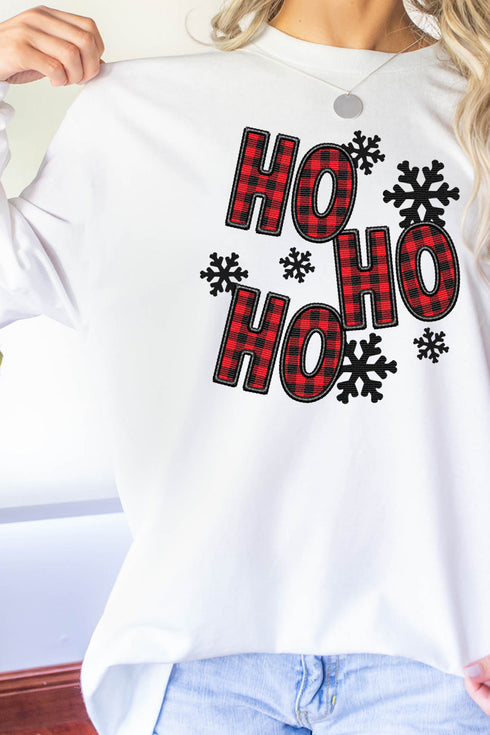 Faux Embroidery Ho Ho Ho Transfer Heavy Cotton Long Sleeve Adult T-Shirt