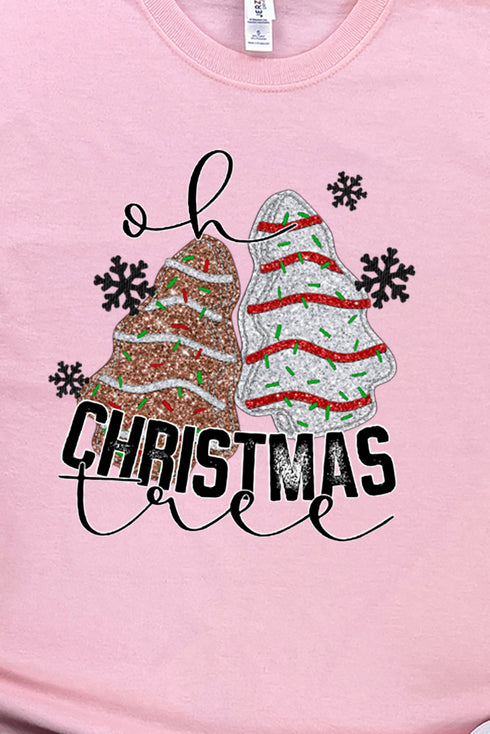 Faux Sequin Oh Christmas Tree Cakes Transfer Heavy Cotton Long Sleeve Adult T-Shirt