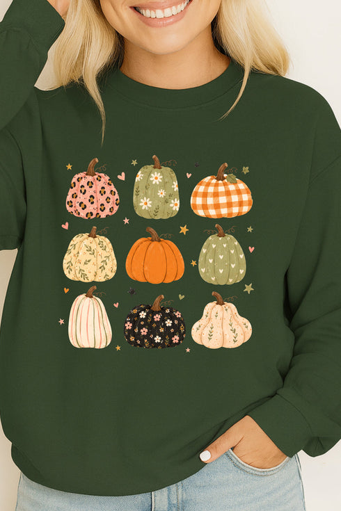 Patchwork Pumpkin Parade Heavy Cotton Long Sleeve Adult T-Shirt