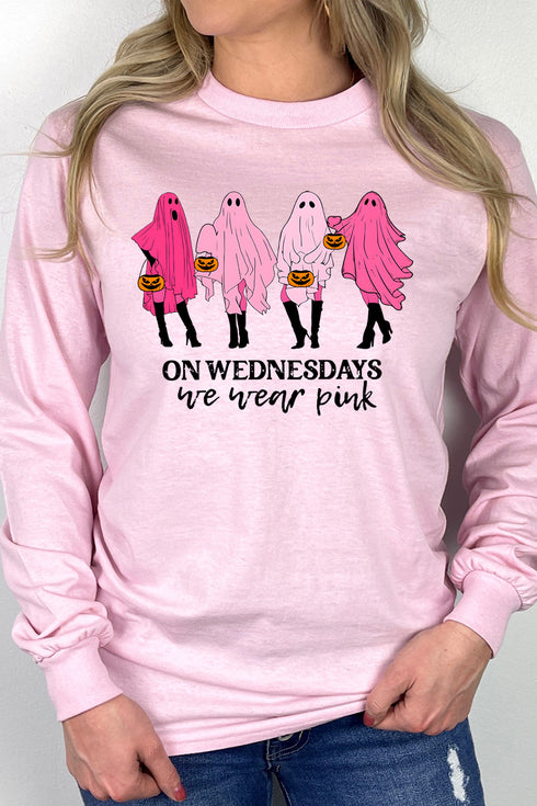 Ghouls Wednesday Wear Pink Heavy Cotton Long Sleeve Adult T-Shirt