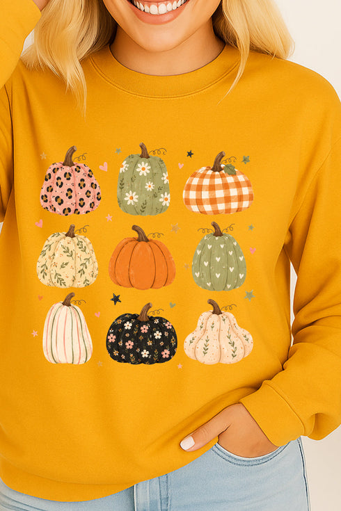 Patchwork Pumpkin Parade Heavy Cotton Long Sleeve Adult T-Shirt