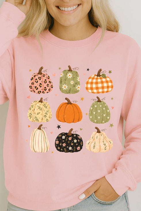 Patchwork Pumpkin Parade Heavy Cotton Long Sleeve Adult T-Shirt