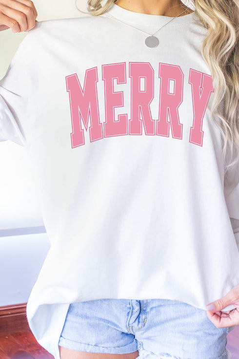 Merry Varsity Pink Heavy Cotton Long Sleeve Adult T-Shirt