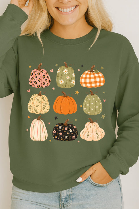 Patchwork Pumpkin Parade Heavy Cotton Long Sleeve Adult T-Shirt