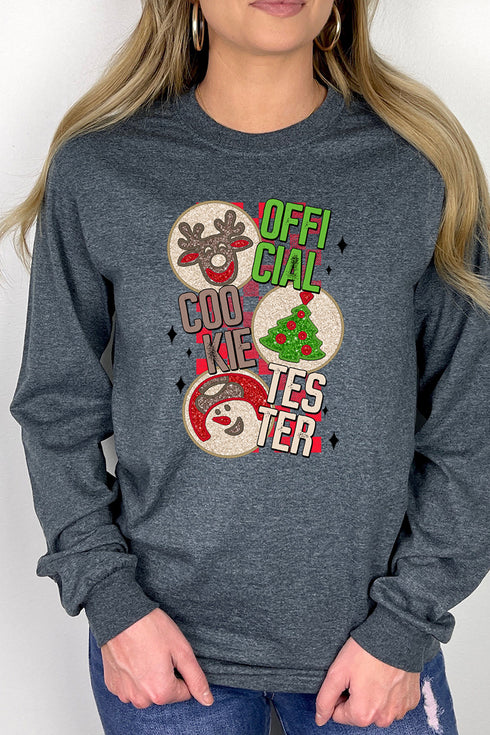 Official Cookie Tester Christmas Heavy Cotton Long Sleeve Adult T-Shirt