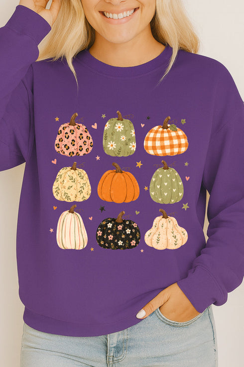 Patchwork Pumpkin Parade Heavy Cotton Long Sleeve Adult T-Shirt