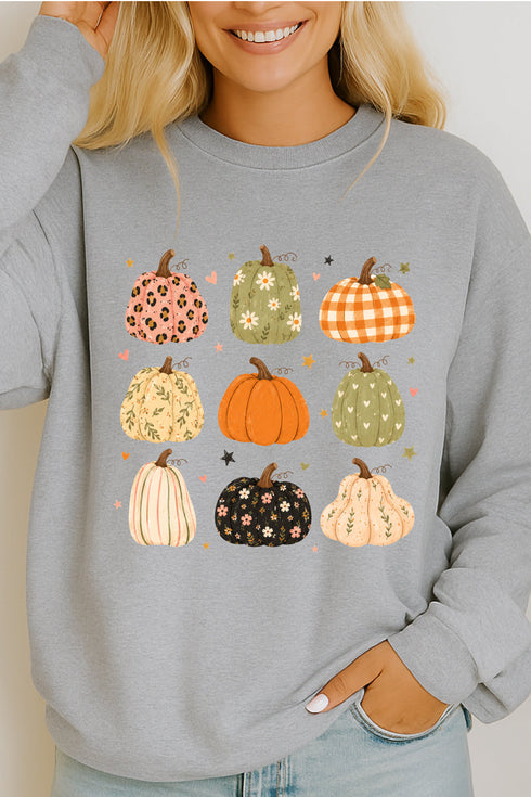 Patchwork Pumpkin Parade Heavy Cotton Long Sleeve Adult T-Shirt
