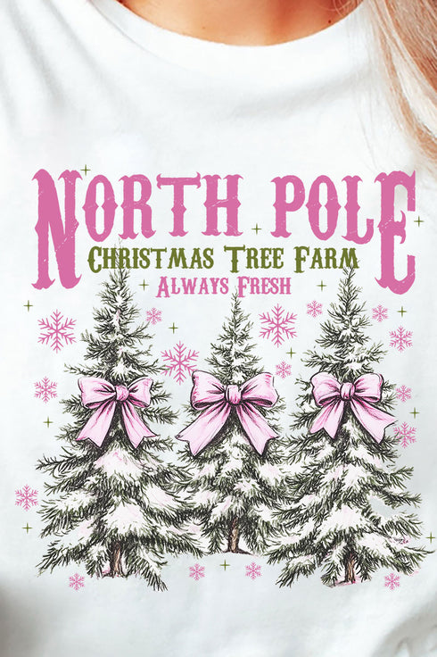 Pink North Pole Christmas Tree Farm Heavy Cotton Long Sleeve Adult T-Shirt