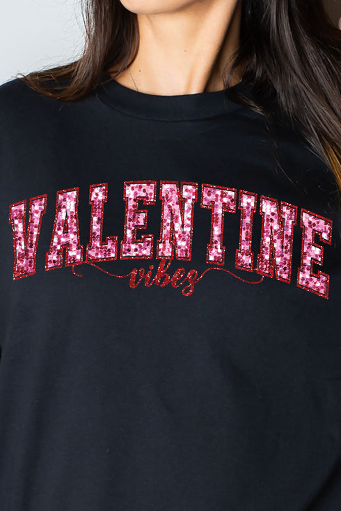 Valentine Vibes Faux Sequin Transfer Heavy Cotton Long Sleeve Adult T-Shirt