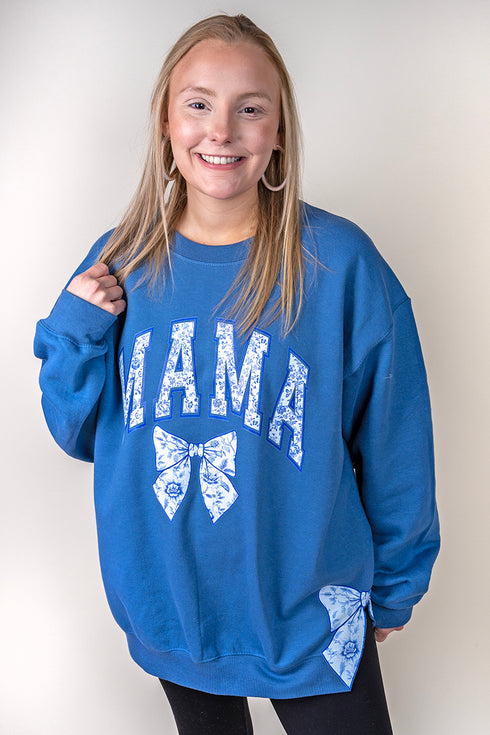 Side Bows Arched Mama Blue Chinoiserie Unisex NuBlend Crew Sweatshirt