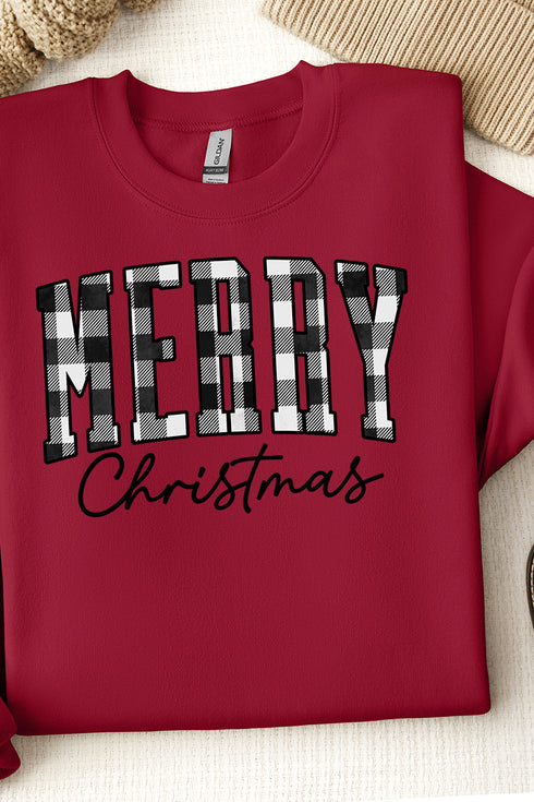 Black And White Buffalo Plaid Merry Christmas Unisex NuBlend Crew Sweatshirt