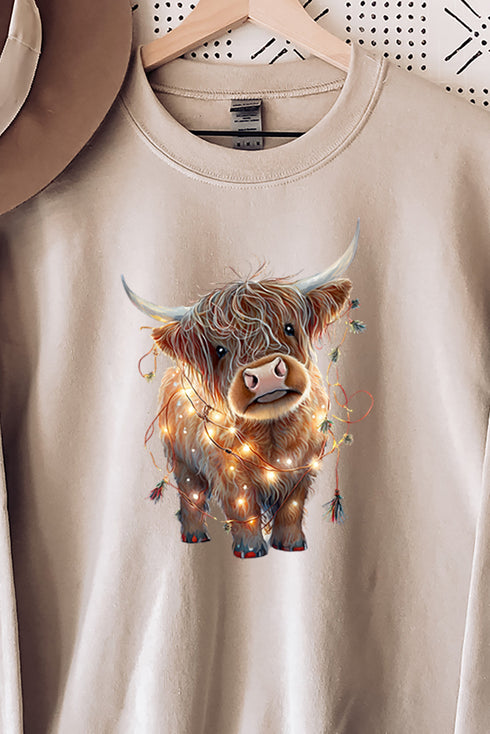 Caught In Lights Highland Cow Unisex NuBlend Crew Sweatshirt