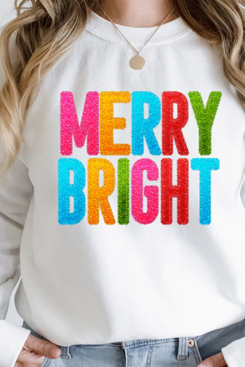 Colorful Merry Bright Faux Tinsel Transfer Unisex NuBlend Crew Sweatshirt