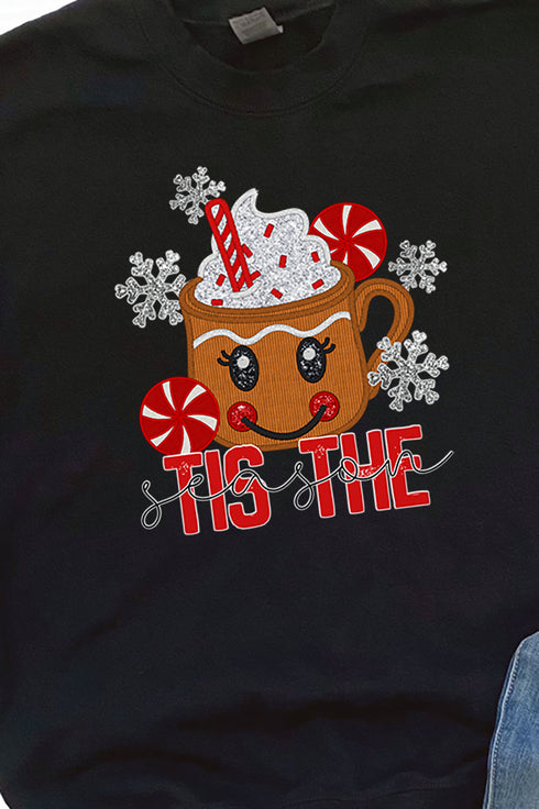 Faux Embroidery 'Tis The Season Transfer Unisex NuBlend Crew Sweatshirt