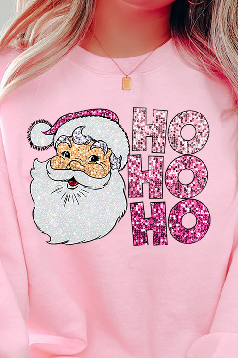Faux Sequin Ho Ho Ho Santa Transfer Unisex NuBlend Crew Sweatshirt