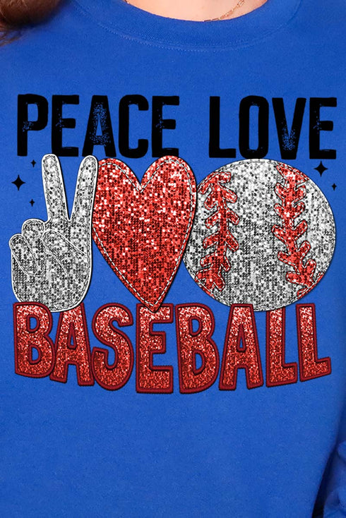 Faux Sequin Peace Love Baseball Transfer Unisex NuBlend Crew Sweatshirt