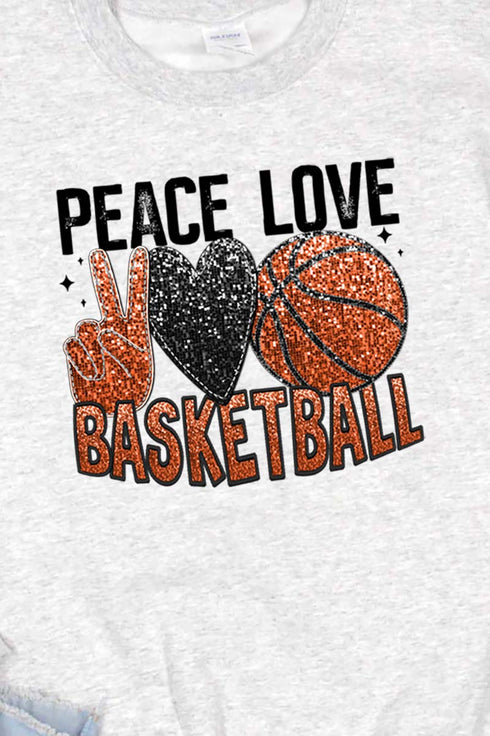 Faux Sequin Peace Love Basketball Transfer Unisex NuBlend Crew Sweatshirt