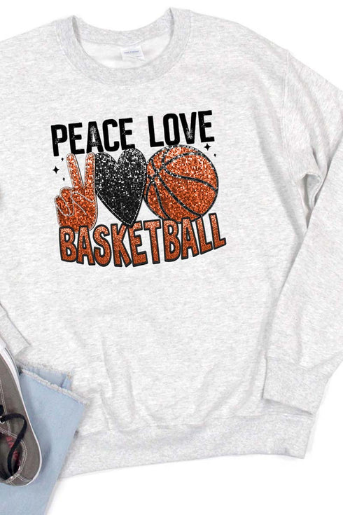 Faux Sequin Peace Love Basketball Transfer Unisex NuBlend Crew Sweatshirt