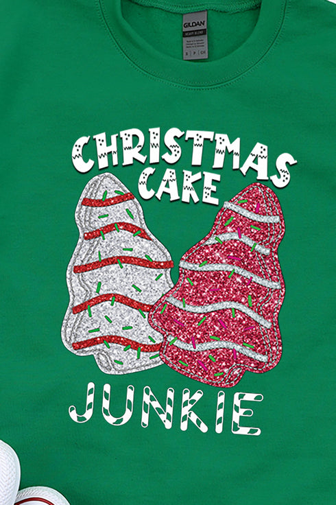 Faux Sequin Christmas Tree Junkie Transfer Unisex NuBlend Crew Sweatshirt