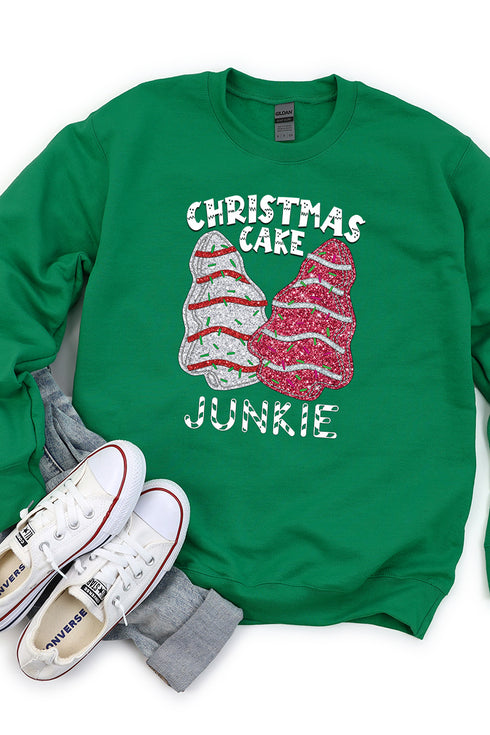 Faux Sequin Christmas Tree Junkie Transfer Unisex NuBlend Crew Sweatshirt