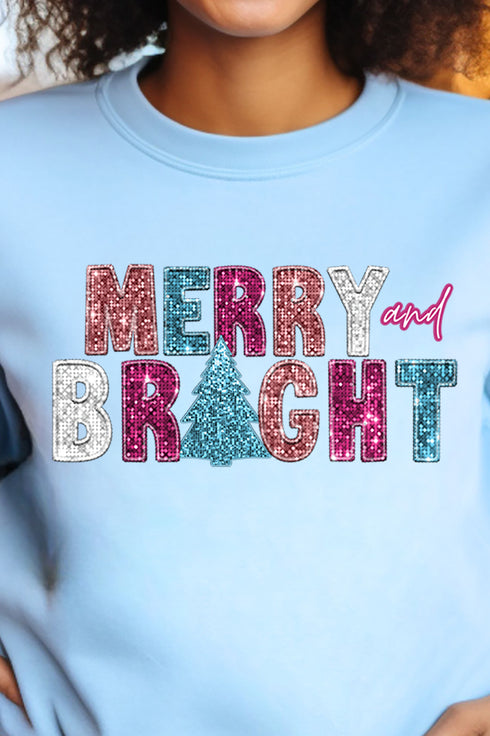 Faux Sequin Merry And Bright Transfer Unisex NuBlend Crew Sweatshirt
