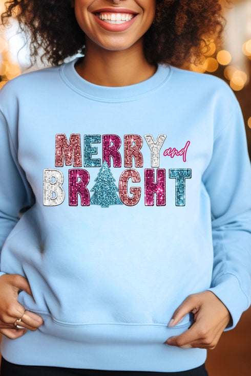 Faux Sequin Merry And Bright Transfer Unisex NuBlend Crew Sweatshirt