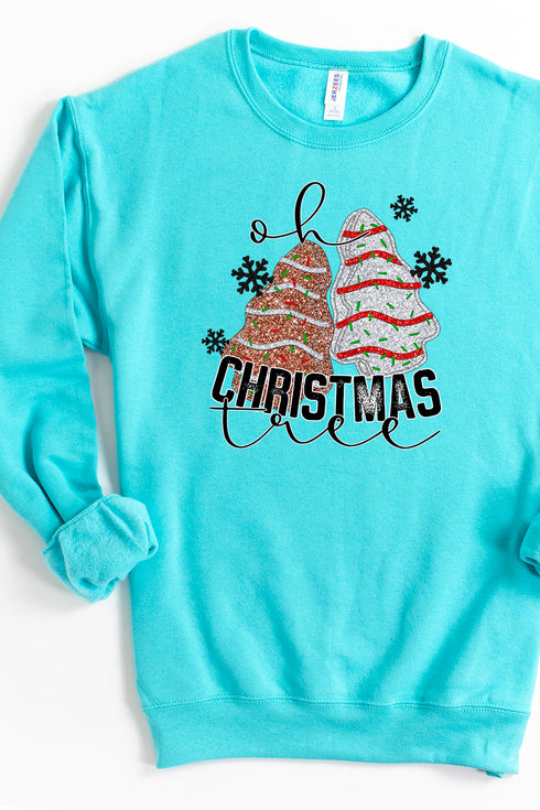 Faux Sequin Oh Christmas Tree Cakes Transfer Unisex NuBlend Crew Sweatshirt