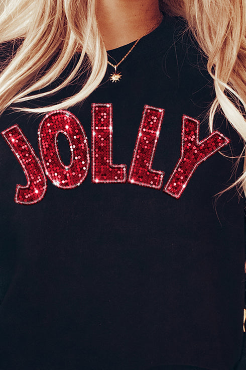 Faux Sequin Red Jolly Transfer Unisex NuBlend Crew Sweatshirt