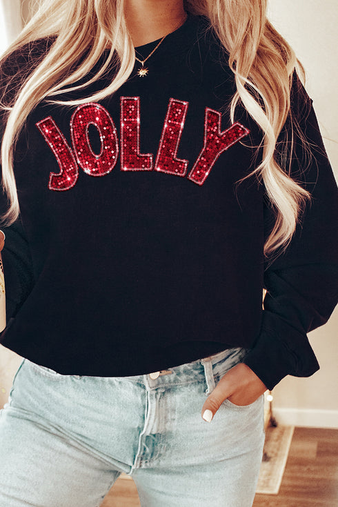 Faux Sequin Red Jolly Transfer Unisex NuBlend Crew Sweatshirt