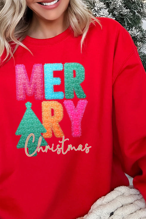 Faux Tinsel Merry Christmas Transfer Unisex NuBlend Crew Sweatshirt
