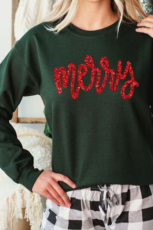 Merry Script Faux Tinsel Transfer Unisex NuBlend Crew Sweatshirt