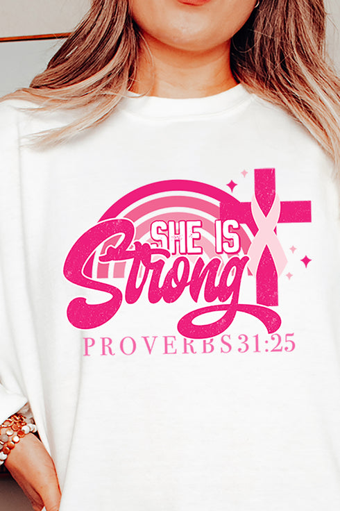She Is Strong Pink Ribbon Unisex NuBlend Crew Sweatshirt