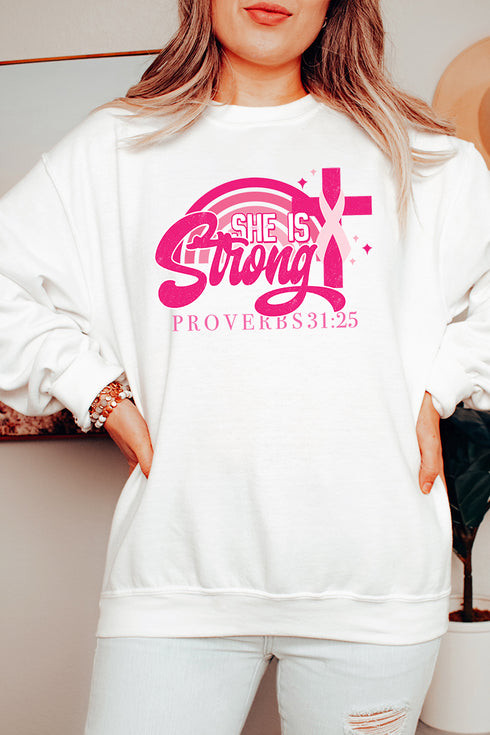 She Is Strong Pink Ribbon Unisex NuBlend Crew Sweatshirt